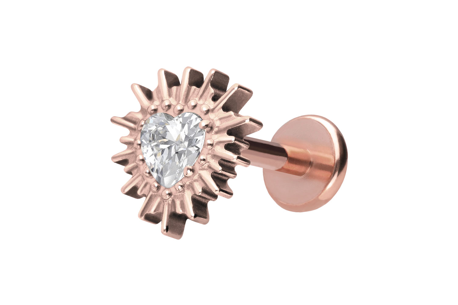 Titan Labret Piercing mit Push Fit KRISTALLHERZ + SONNENSTRAHLEN